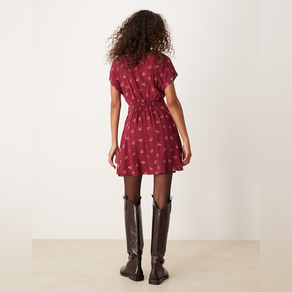 Free People Tie-Detail Mini Tea Dress in Raspberry - Size S - Picture 3 of 7